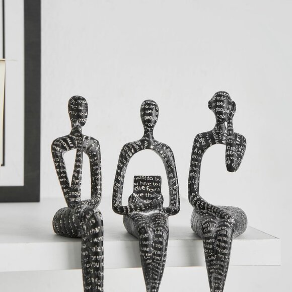 Modern Abstract Art Figurines Black Thinker Sculpture for Bookshelf Desk - Picture 2 of 7